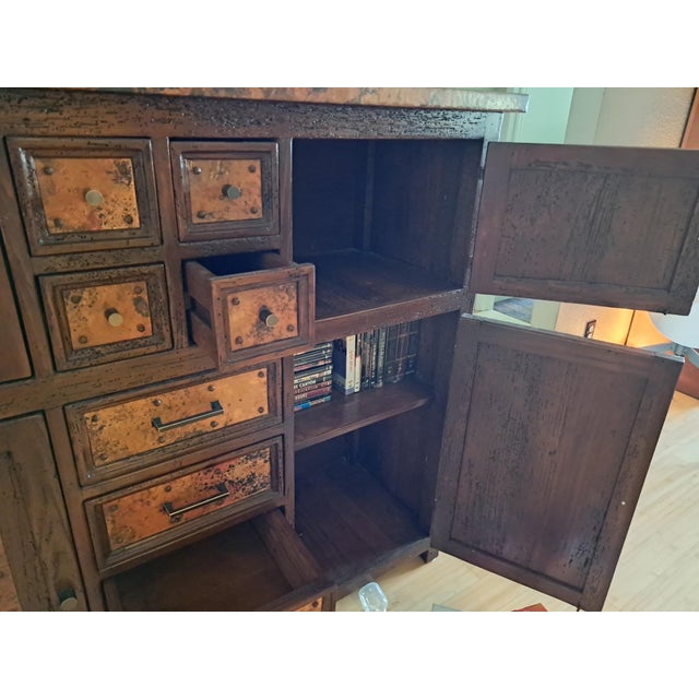 Mexican Authentic Mexican Francisco Reclaimed Wood & Hand-Hammered Copper Credenza For Sale - Image 3 of 5