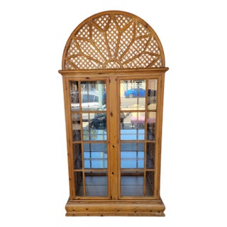 1980s Vintage Boho Pine Arched Bookcase For Sale