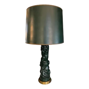 1950s Green Lacquered Dorothy Draper Serge Roche Lamp With Scroll Detail