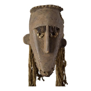 Early 20th Century Bamana Kore Fetish Mask With Cowrie Shell And Horse Hair Mali For Sale