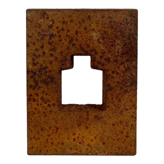 Unique Salvaged Heavy Solid Metal Object With House/Bottle Design as Art Sculpture For Sale