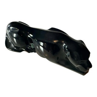 Baccarat Crouching Baccarat Black Crystal Panther Cat Figurine For Sale