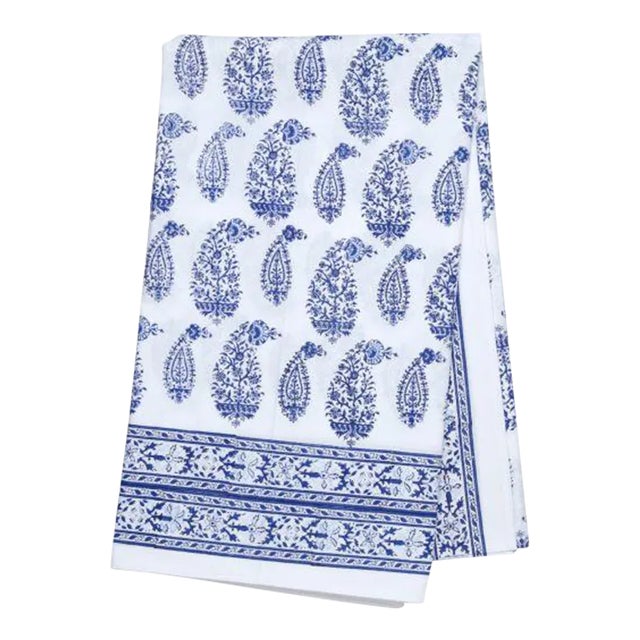 Malabar Multi-Paisley 12-Seat Deep Blue Tablecloth For Sale