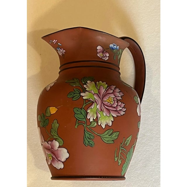 Brick Red Wedgwood Rosso Antico Floral Enameled Terracotta Jug For Sale - Image 8 of 8