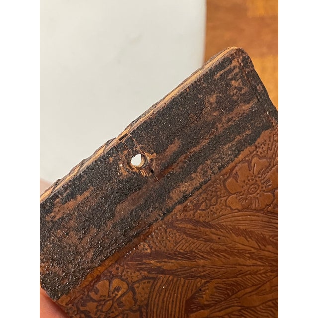 Brown Early 20th Century Pyrography Match Holder Native American Woman Primitive Burnt Wood For Sale - Image 8 of 12
