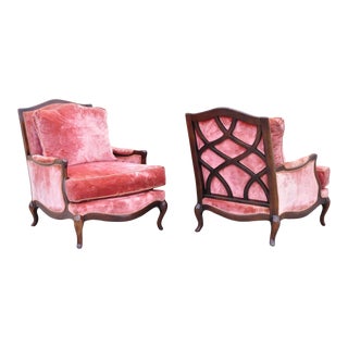 Swaim French Country Hollywood Regency Lattice Back Club Lounge Chairs - a Pair For Sale