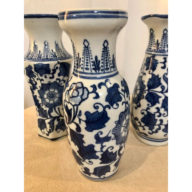 Ceramic Set of 3, 19th Century Qing Dynasty Blue and White Porcelain Vases For Sale - Image 7 of 10