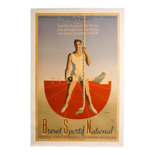 1942 French Sports Poster - Bernard Villemot - "Brevet Sportif National" For Sale