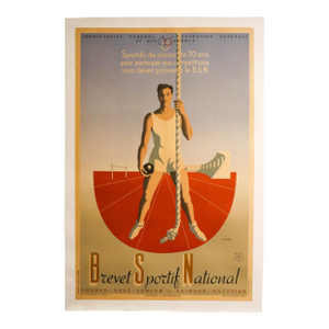 1942 French Sports Poster - Bernard Villemot - "Brevet Sportif National"