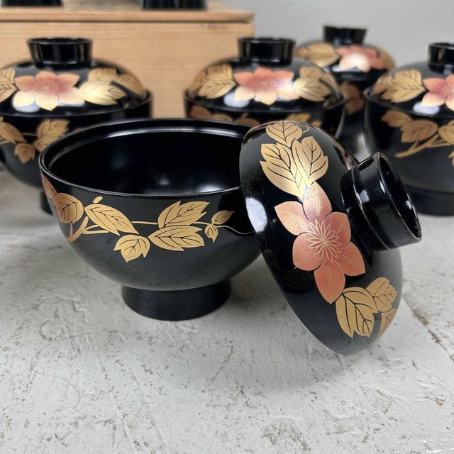 Japanese Lacquerware Rice Bowls, 1950s, Set of 10 For Sale - Image 4 of 18