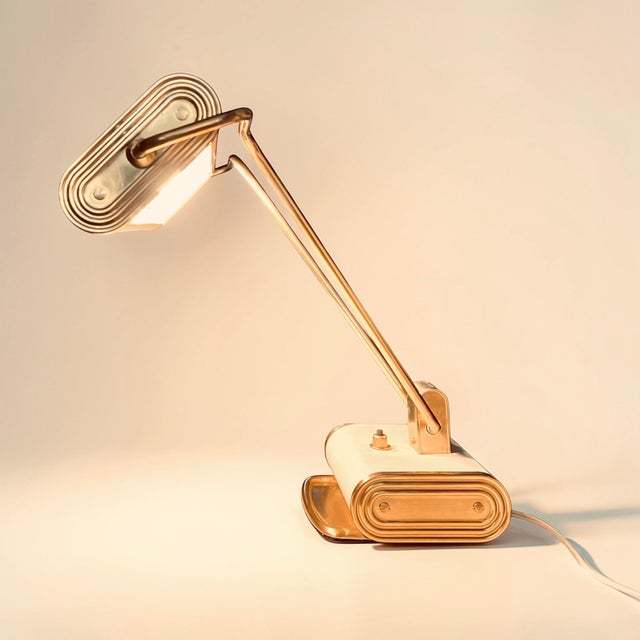 1950s Art Deco Model N71 Table Lamp in Brass by Andre Monique for Jumo, France, 1958 For Sale - Image 5 of 18