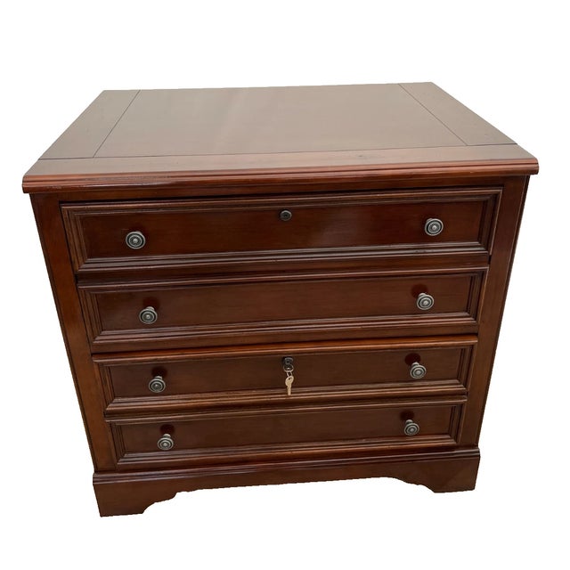 Gorgeous Vintage Lateral File Cabinet, Two Locking Drawers with keys, Desk Height, Banded Mahogany 1A 30" Tall X 24" Deep...