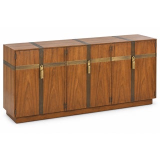 Mid-Century Modern Brass Bound Walnut Credenza / Sideboard by Heritage For Sale