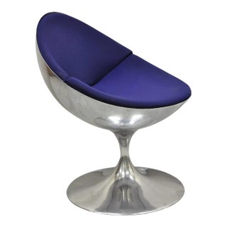 Late 20th Century Prospettive Luna Swivel Aluminum Saarinen Style Blue Mid Century Modern Chair For Sale