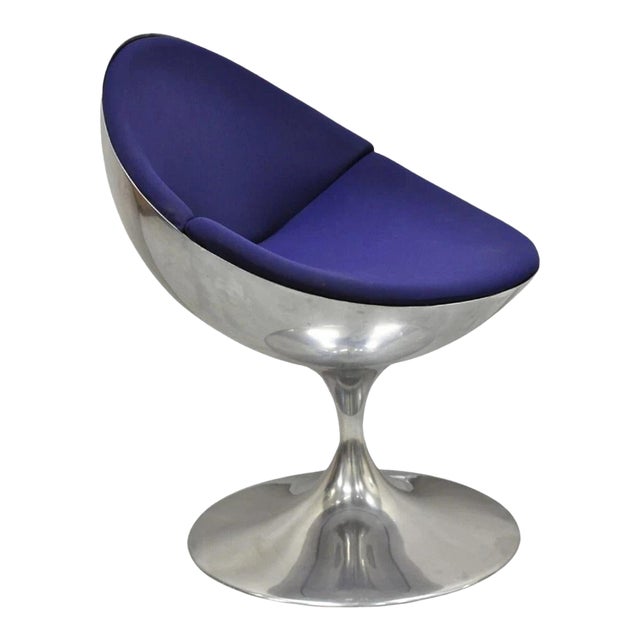 Late 20th Century Prospettive Luna Swivel Aluminum Saarinen Style Blue Mid Century Modern Chair For Sale