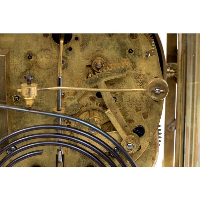 Antique Four-Glass Brass Crystal Regulator Mantel Clock For Sale In New York - Image 6 of 8