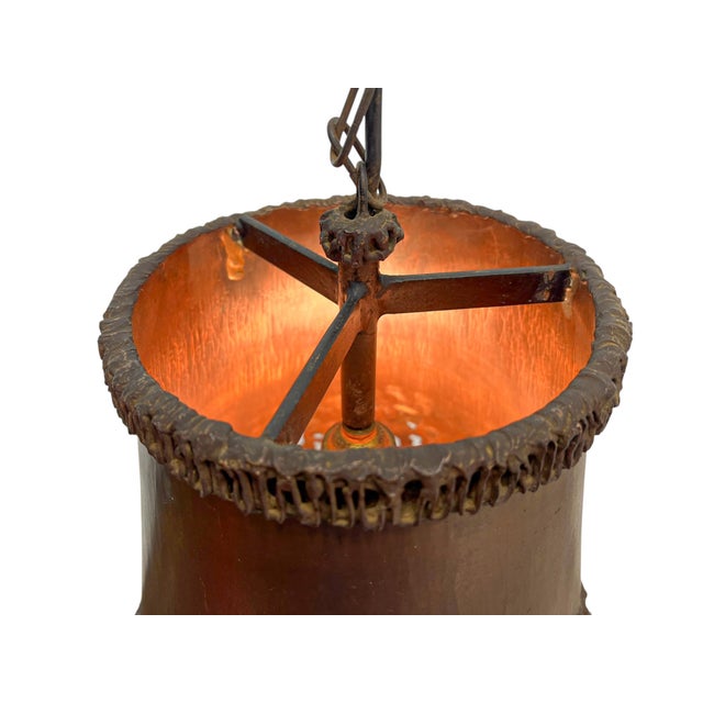 Brutalist Handcrafted Copper Pendant Lamp in Tom Greene, 1960s For Sale - Image 6 of 18