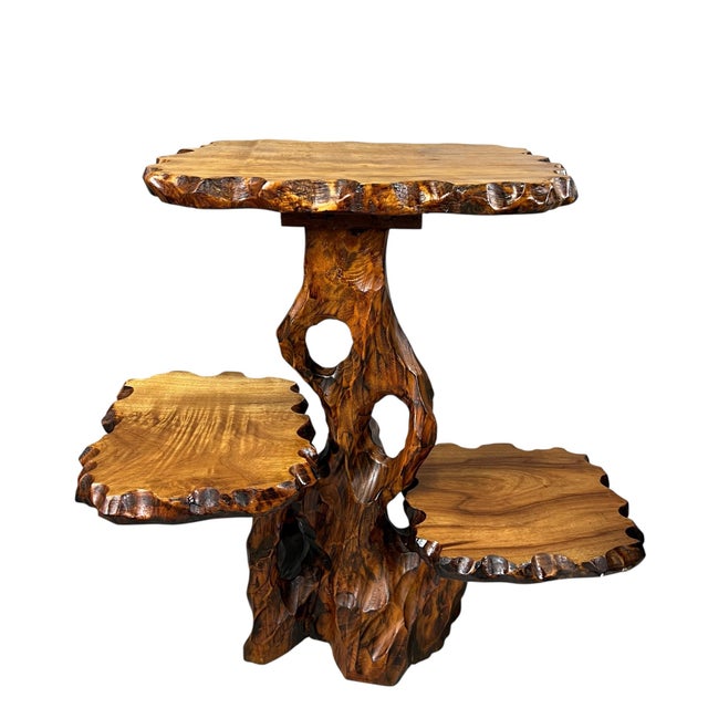 Vintage Live Edge Burled Wood Free Form Tier Tree Tables For Sale - Image 12 of 12