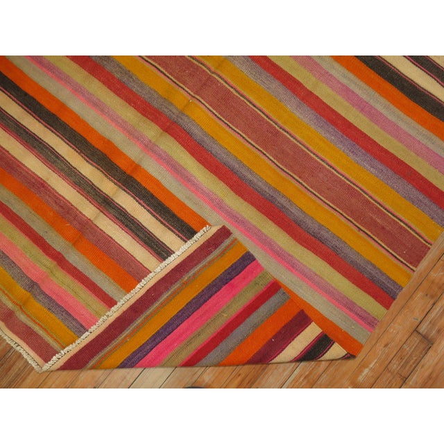 Vintage Striped Hand-Made Turkish Kilim - 4'10" x 8'4" For Sale - Image 4 of 8