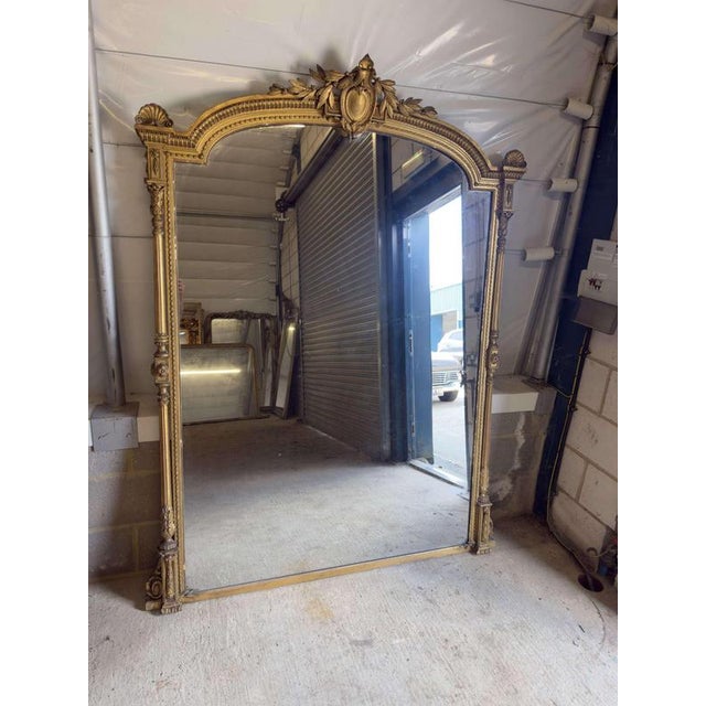 Large Antique English Shaped Top Gilt Overmantle Mirror, 19th Century For Sale - Image 8 of 8