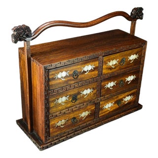 1980s Huanghuali Six-Drawer Chest / Vanity Organizer With Mother-of-Pearl Inlay For Sale