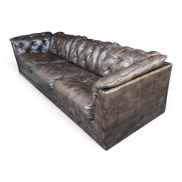 1970s Vintage 1970s Leather Chesterfield Sofa Button Tufted Brown Leather Sofa For Sale - Image 5 of 16