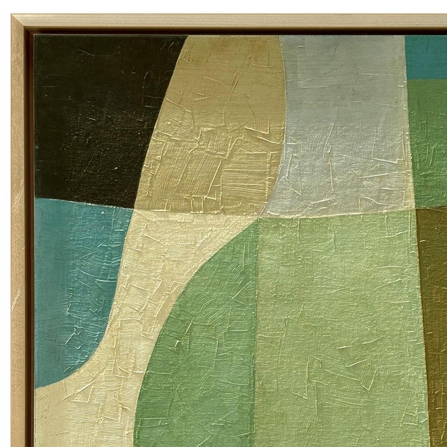 Various Artists Contemporary "Shades of Green" Abstract Oil Painting in Maple Float Frame For Sale - Image 4 of 6