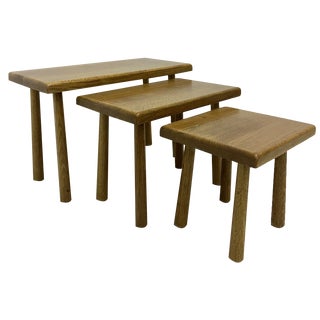 Brutalist Nesting Tables in Oak, 1970s, Set of 3 For Sale