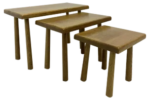 Brutalist Nesting Tables in Oak, 1970s, Set of 3