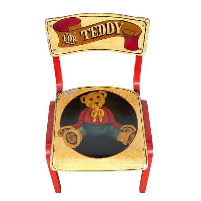 Traditional Vintage Hand Painted Child’s Chairs W Teddy Bears For Sale - Image 3 of 6