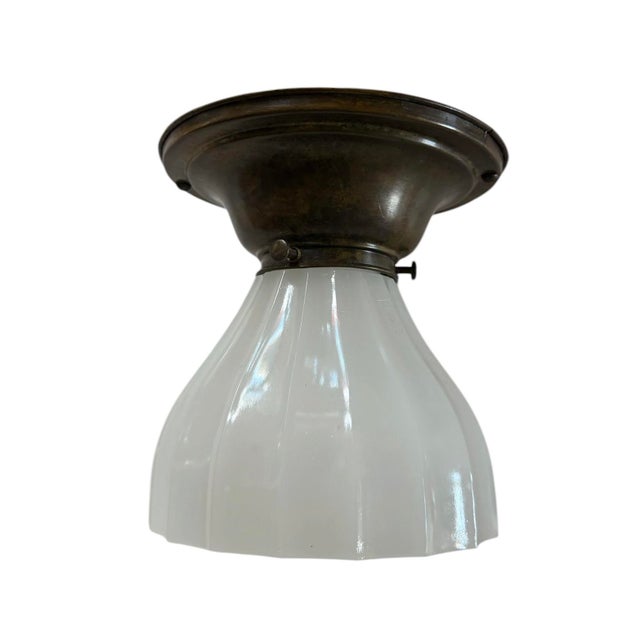 1920s Ribbed Clam Broth Sheffield Style Flushmount Ceiling Light For Sale - Image 4 of 8