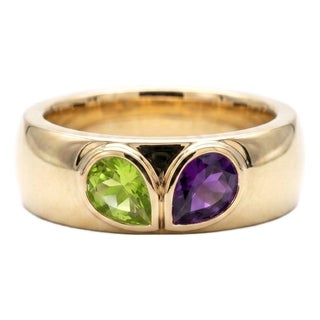 Peridot & Amethyst Toi Et Moi Ring | Dual Gemstone Signet Ring Us 7 For Sale