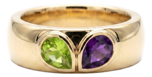 Peridot & Amethyst Toi Et Moi Ring | Dual Gemstone Signet Ring Us 7