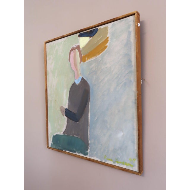 Mid 20th Century 1948 Mid-Century Modern 'Waiting by the Window' Vintage Original Semi-Abstract Portrait Oil Painting by Swedish Artist Rune Janson (1918-2004), Framed For Sale - Image 5 of 11