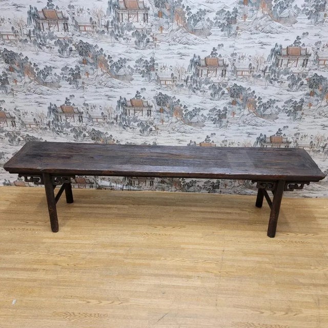 Rustic Antique Shanxi Province Elm Bench For Sale - Image 3 of 9