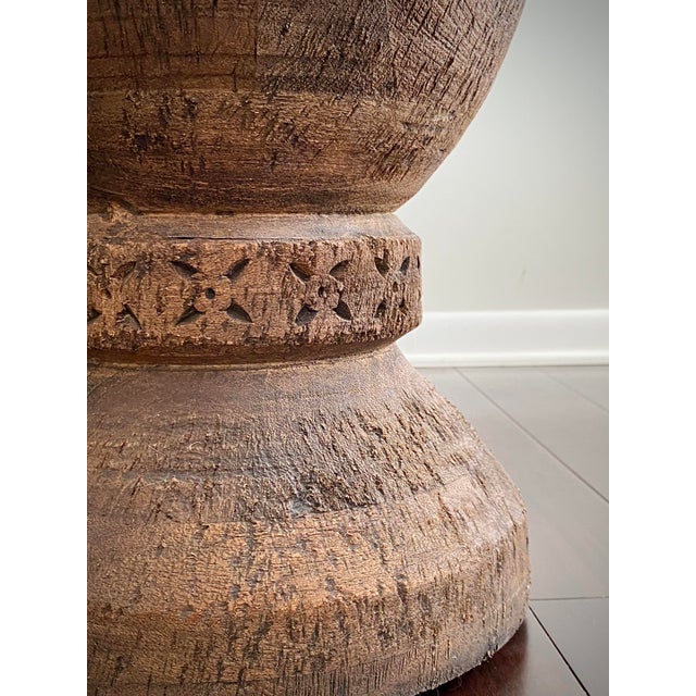Made Goods Marek Mango Wood Drum Side Table – Sculptural Carved Pedestal, Organic Modern For Sale - Image 10 of 13