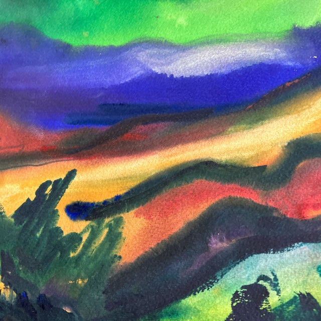 1970’s Original Modernist Abstract Landscape Watercolor Painting For Sale - Image 4 of 7