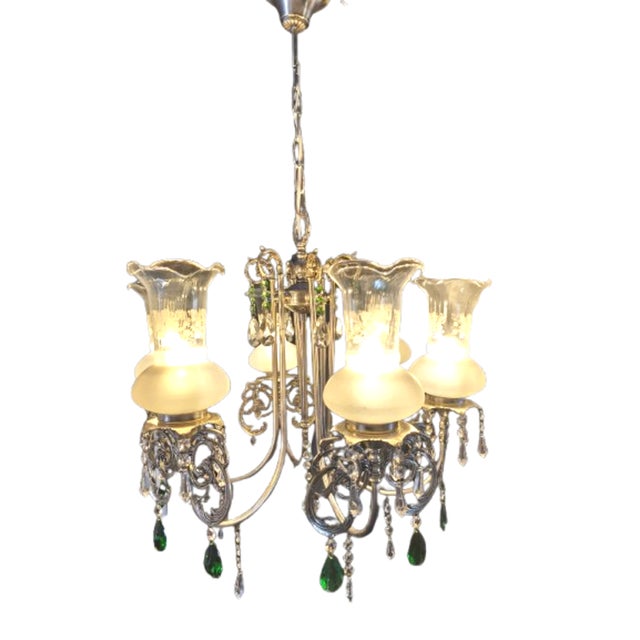 Metal French Style Silver Chandelier with Swarovski Crystal Pendants, 1980 For Sale - Image 7 of 9