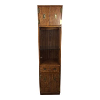 Vintage Campaign Style Tall Cabinet With Lighted Shelving by Stanley For Sale