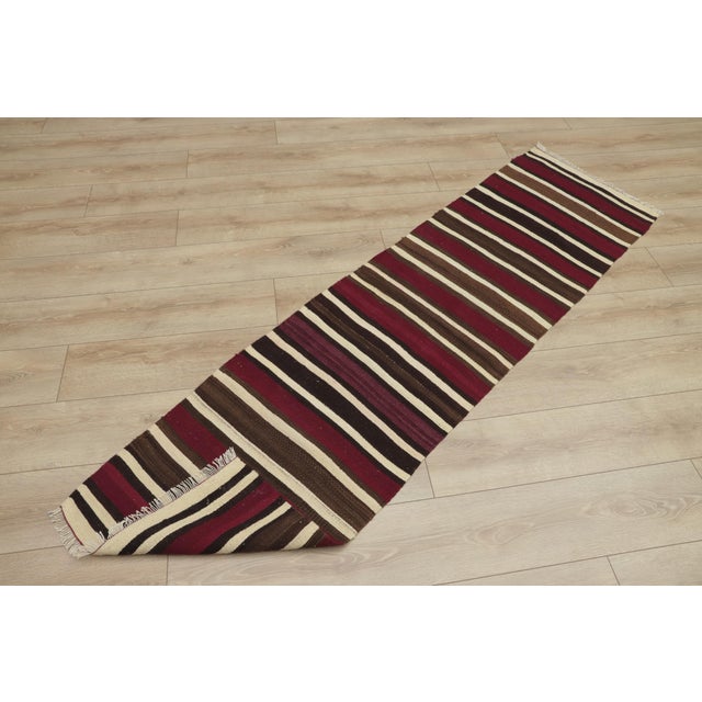 Red 1960s Turkish Red Striped Kilim Runner Rug For Sale - Image 8 of 13