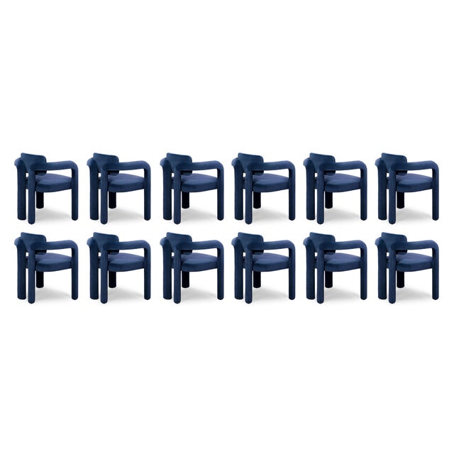 Double Arch Dining Chairs in Navy Blue Cotton Velvet from Insidherland, Set of 12 For Sale - Image 14 of 14