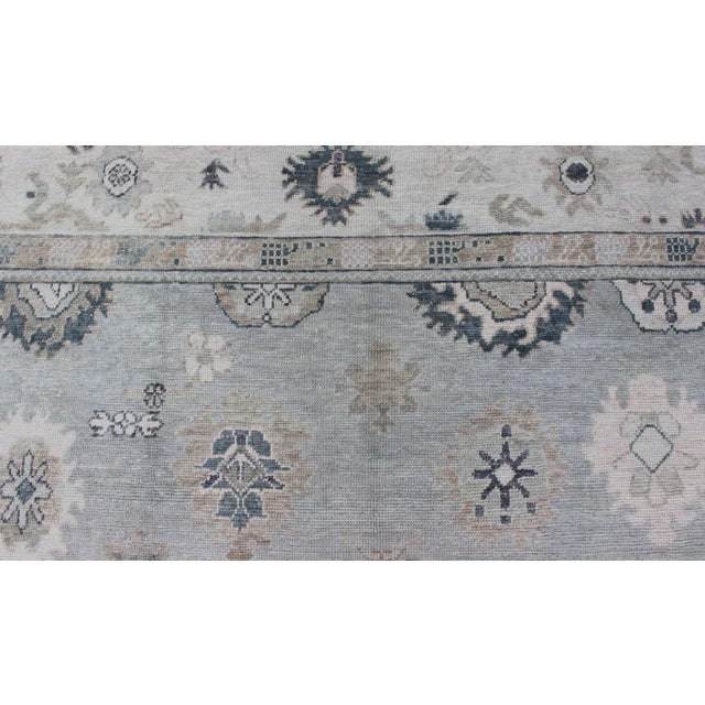 Turkish Oushak Rug in Gray, Blue and Neutral Color Palette in All-Over Flower Design For Sale - Image 11 of 13