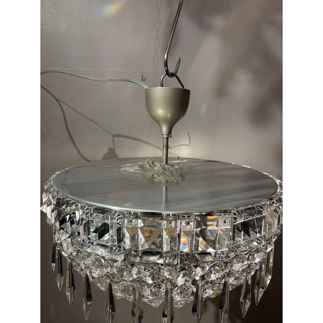 Italian 1950s Italian Mid-Century Chrome and Bohemian Crystal Flush Mount For Sale - Image 3 of 8