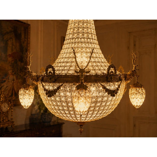 Late 20th Century French Louis XVI Gold Deer Chandeliers - Pair For Sale - Image 11 of 18