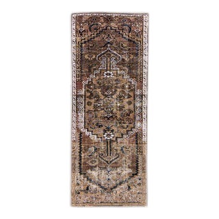 1960s Vintage Distressed Brown Handmade Geometric Wool Rug For Sale