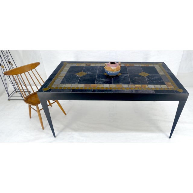Late 20th Century Rectangle Steel Angle Frame Art Tile Top Dining Table MINT For Sale - Image 9 of 14