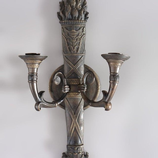 Antique Bronze Classical Torch Form Two-Light Wall Sconce, Circa 1920 For Sale - Image 4 of 9