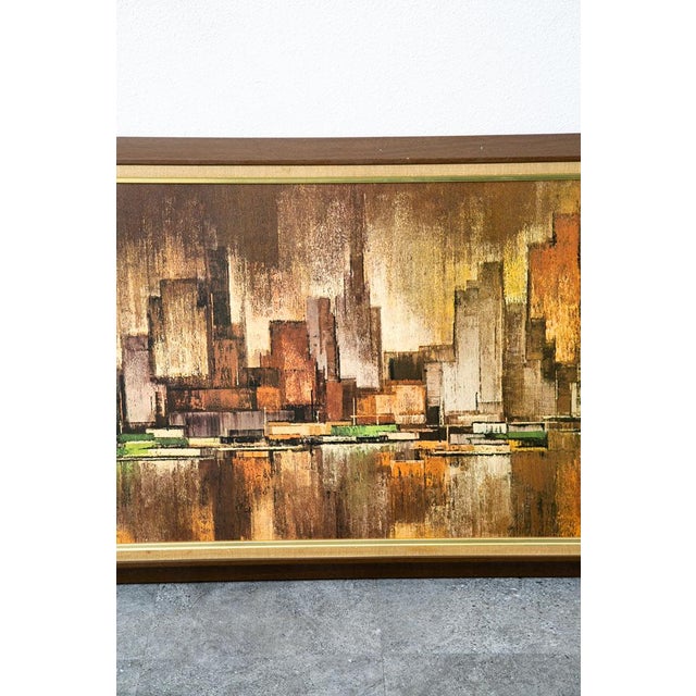 1960s Mid Century Modern Wall Art Abstract Landscape City Scape Frame Large New York For Sale In Sacramento - Image 6 of 12