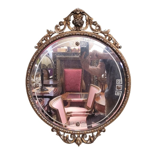 Bronze 1920s Art Deco Gilt Round Small Mirror For Sale - Image 8 of 8