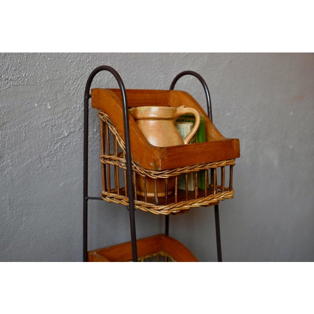 1960s Rustic Grocery Store Shelf with Wrought Iron and Wicker Baskets, 1960s For Sale - Image 5 of 14